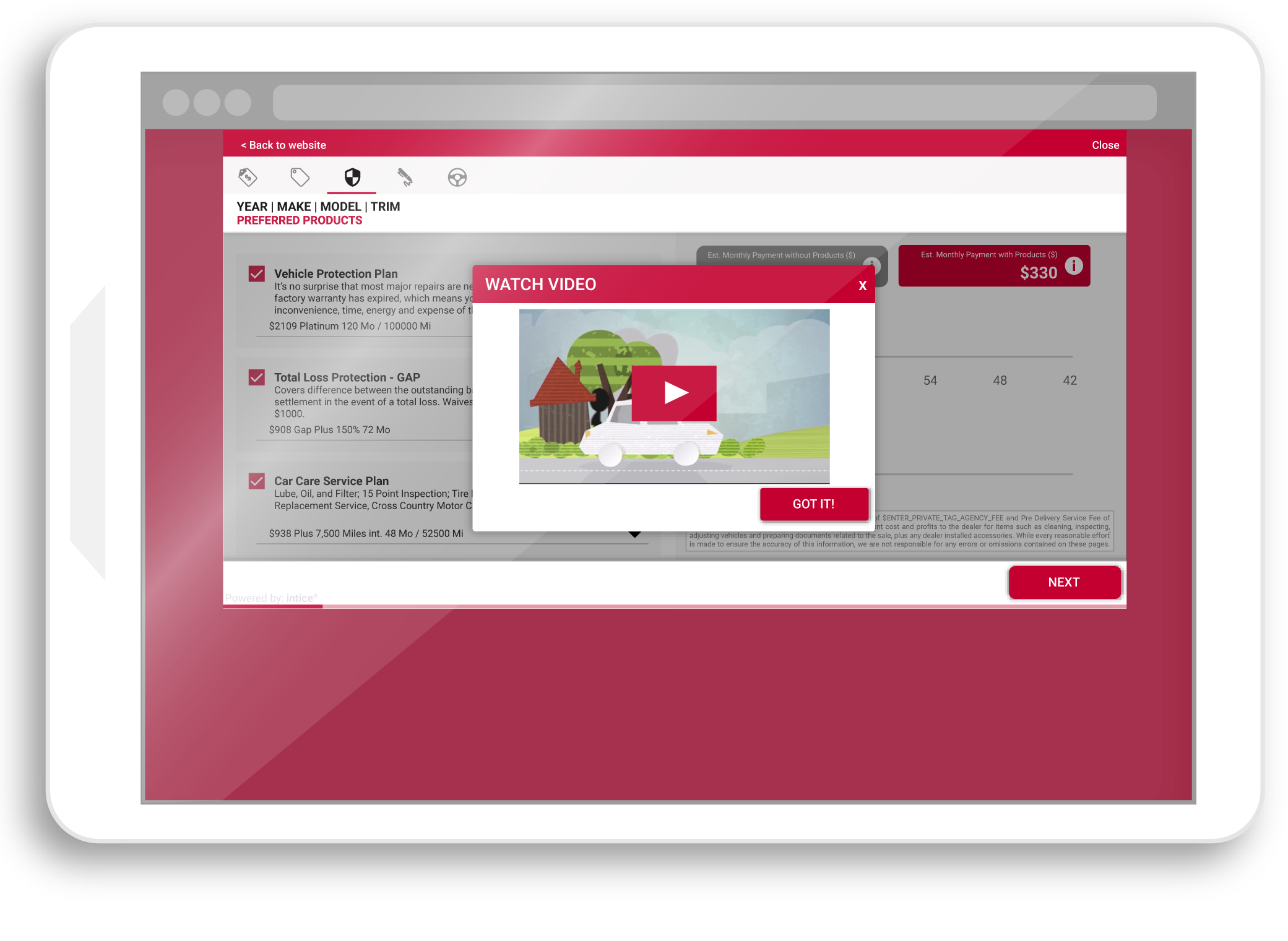 Online F&I Menu